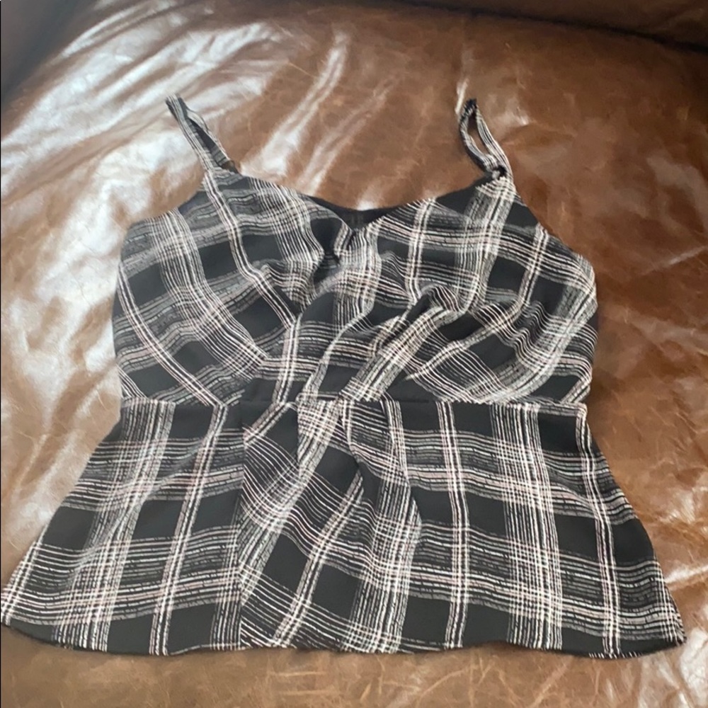 Fit and flare faux wrap top.